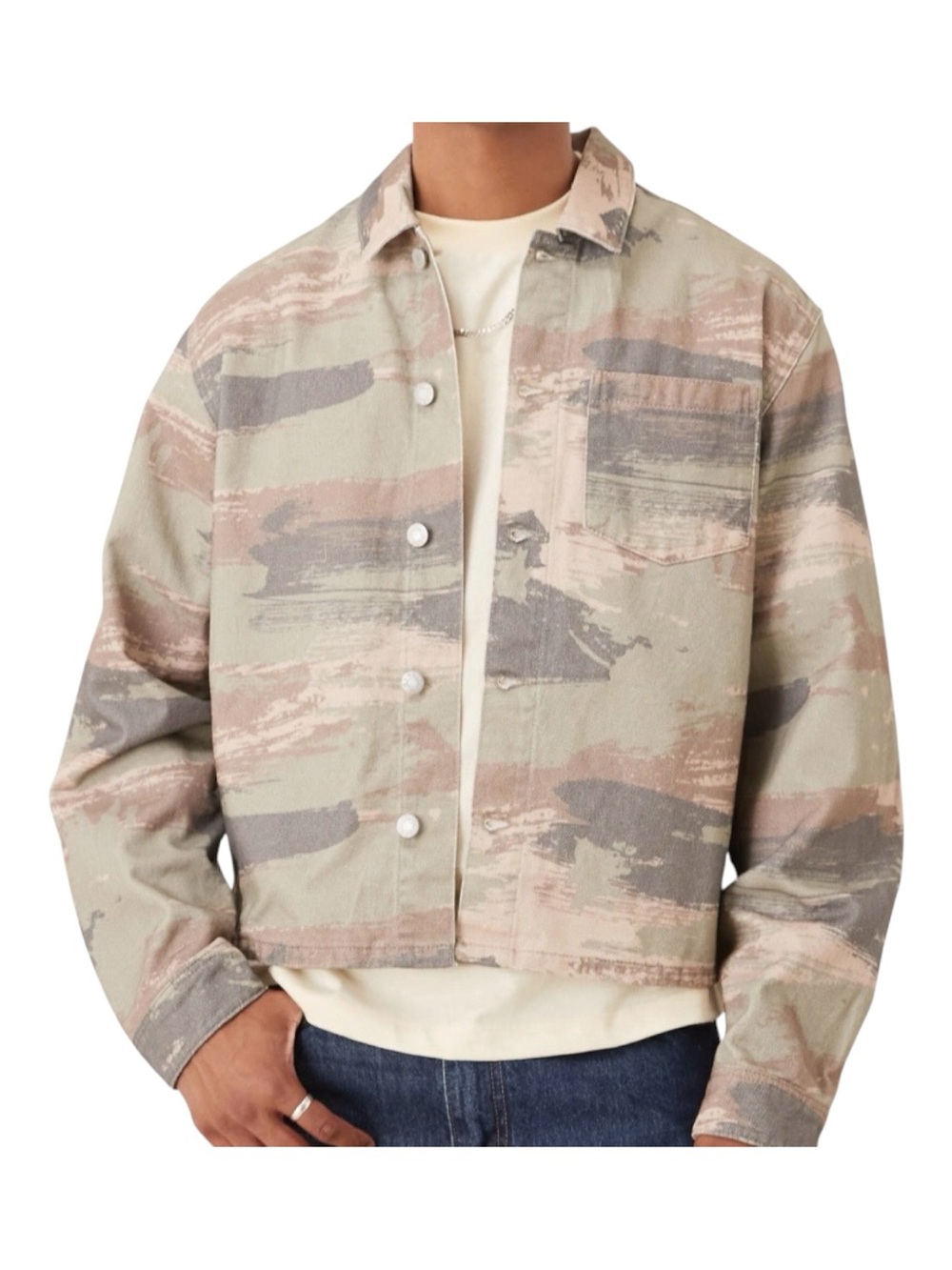 ASOS DESIGN Mens Oversize Boxy Button Up Camo Canvas Shacket SZ XL